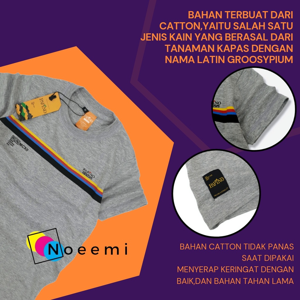 Papino Baju Kaos Anak Laki Laki 1-12 Tahun Pakaian Distro Oblong Salur Abu