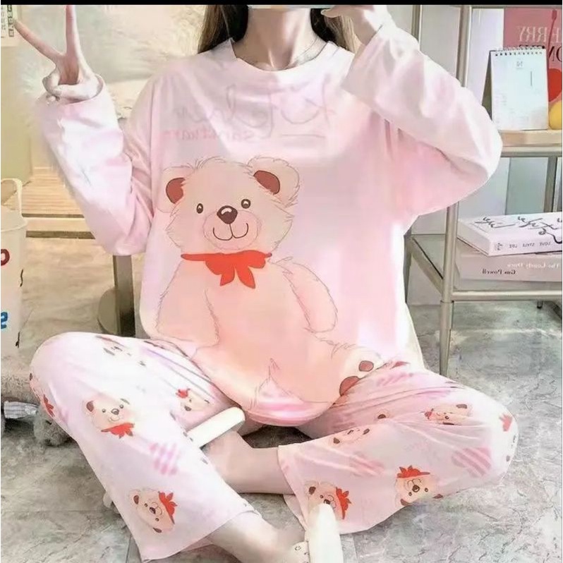 PIYAMA IMPORT PANJANG BEAR PINK