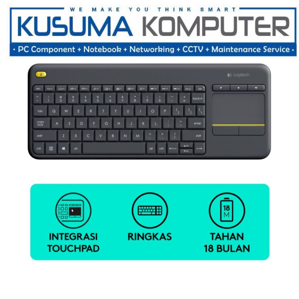 Logitech K400 Plus Keyboard Wireless Touchpad untuk PC, Smart TV Black/White