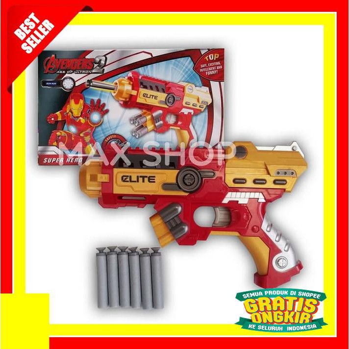 NERF GUN SOFT BULLET BLASTER IRONMAN / SENJATA IRONMAN / AVENGER TERLARIS