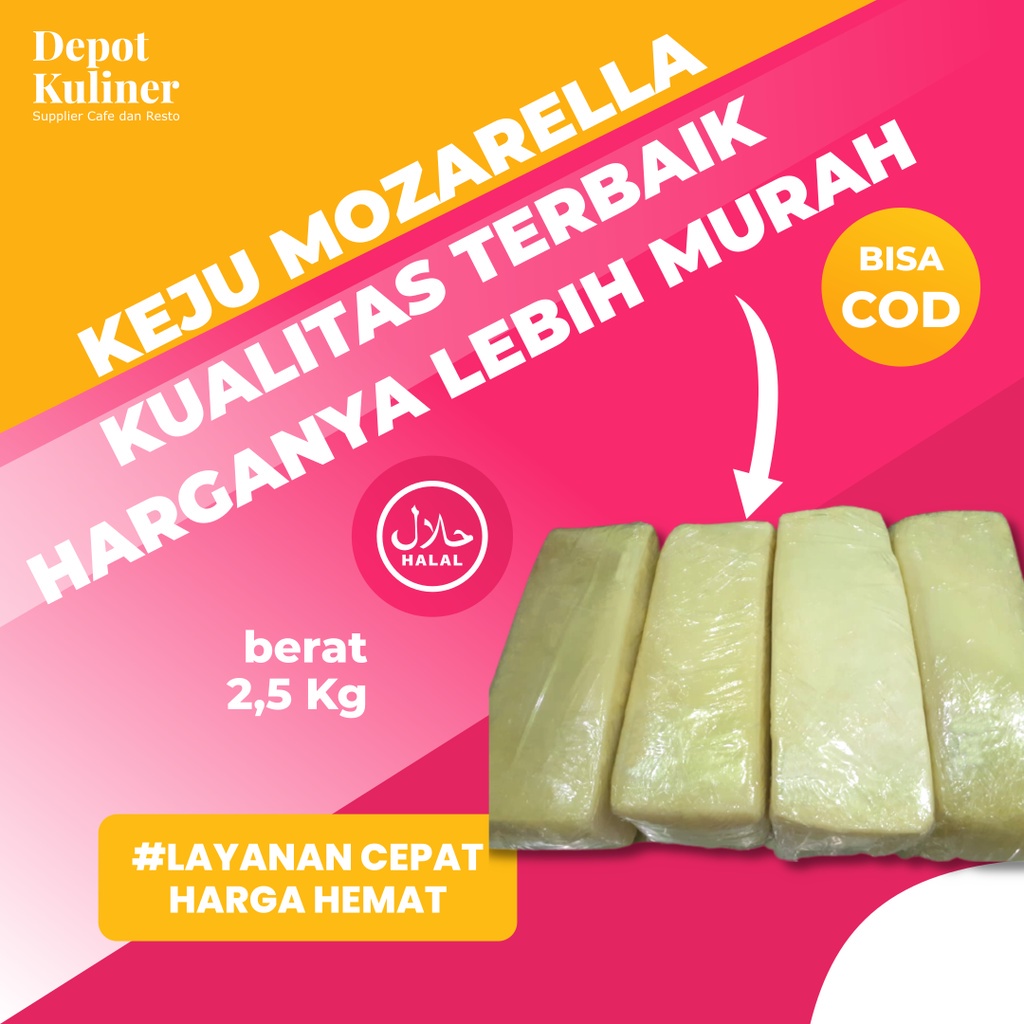 Depot Kuliner - Jual Keju Mozarella Kiloan isi 2500 gr Carbery - Cocok Untuk Sosis Corndog dan Cimol