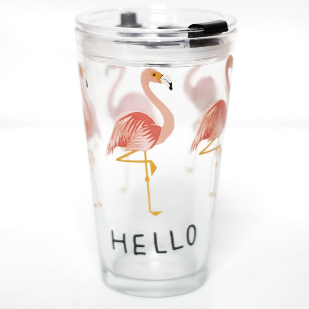 Tumbler Gelas Kaca Motif Animal + Sedotan kaca Ware Cup 450ml / Gelas Beling H482