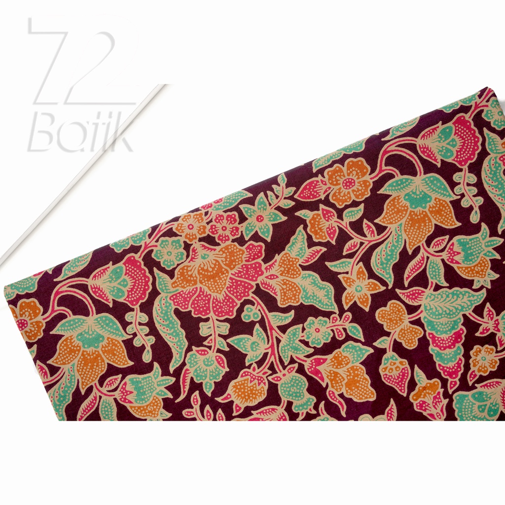 KAIN BATIK KATUN Premium Motif Kembang Warna Coklat Tua Orange Hijau Merah 721307 Cap 72 Jarik Jarit Samping Kebat Panjang Batik Katun Modern Premium Bahan Seragam Batik Pernikahan Kantor Keluarga Murah Kamen Jadi Batik Bali Lembaran