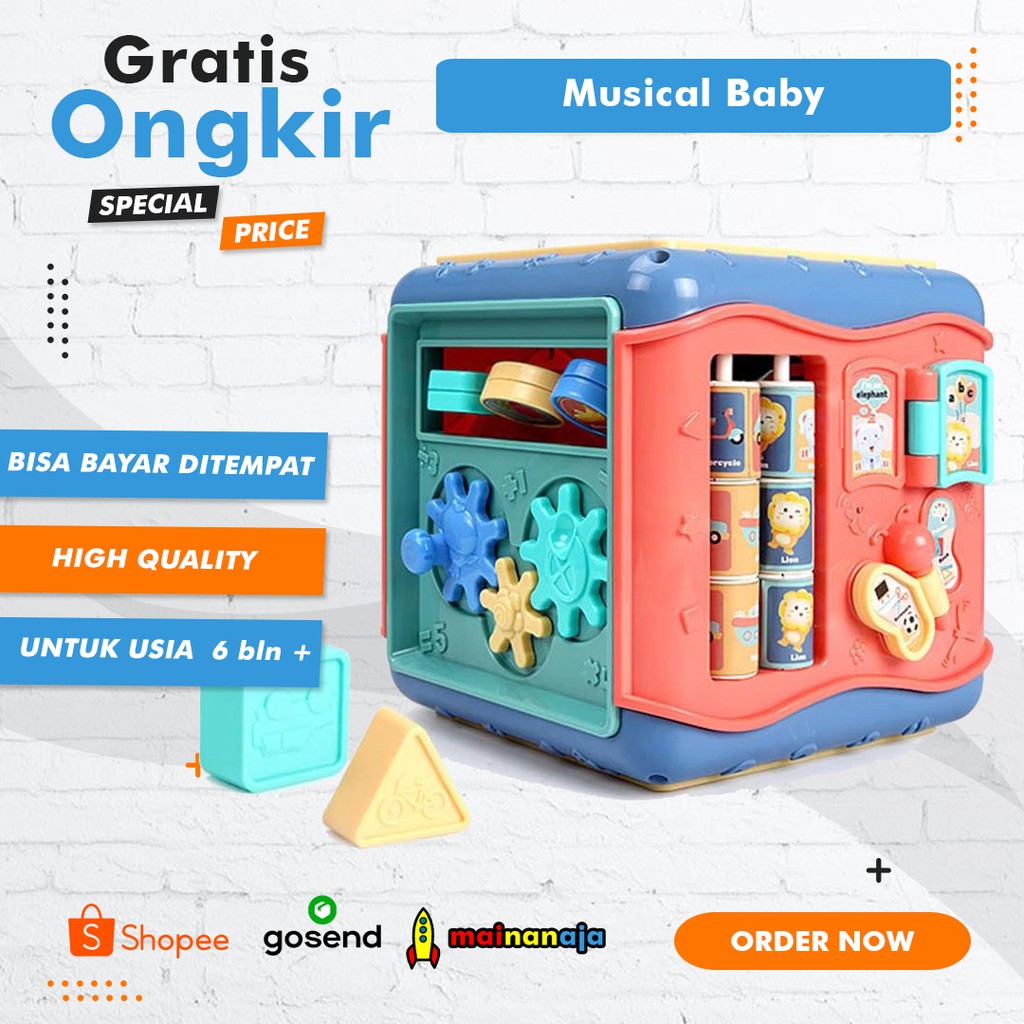 Mainan Bayi 1 Tahun Mainan Edukasi Wisdom Hexahedral / Mainan Musik Bayi Berbahan Plastik Aman SNI