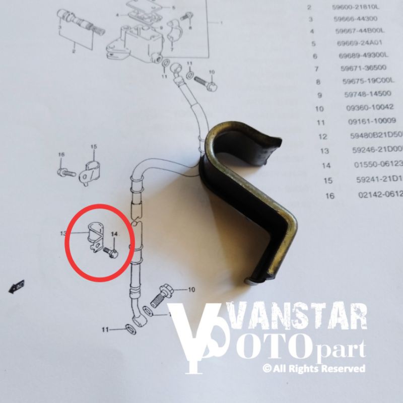 breket penahan selang rem cakram depan satria hiu lumba 2 tak tornado bagian bawah