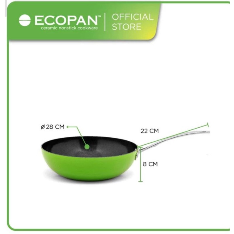 ECOPAN Eco Set Alat Masak 4 pcs Stir Wok + Frypan + Spatula + Glass Lid Bebas PTFE dan Bebas PFOA eco pan