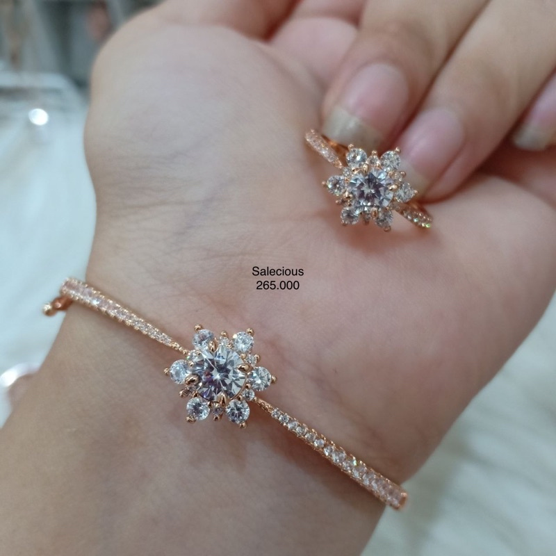set gelang cincin replika berlian batu zircon italy