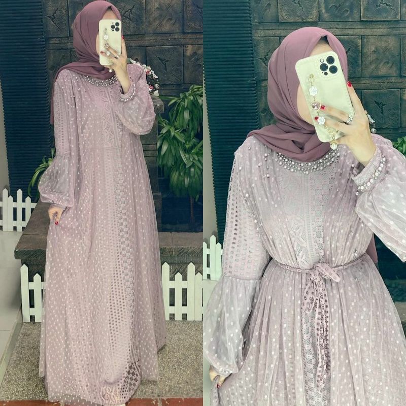 Gamis ozias Vania sparkle Tile kiri Kanan full brukat tangan balon / Gamis mewah brokat mymyfashion