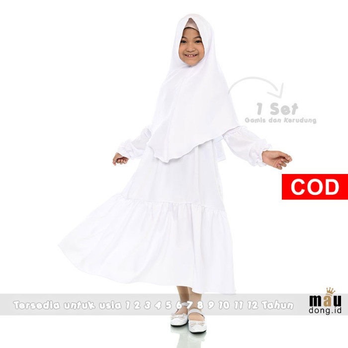 (PROMO) Gamis Putih Anak Perempuan / Gamis Anak / Gamis Syari Anak Putih - 1-2 tahun
