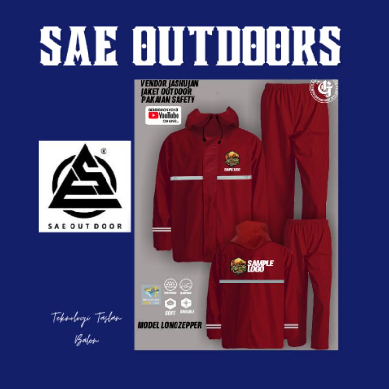Jas Hujan Motor Setelan Pria Wanita Jaket Celana SAE OUTDOOR Anti Rembes Bahan Taslan balon