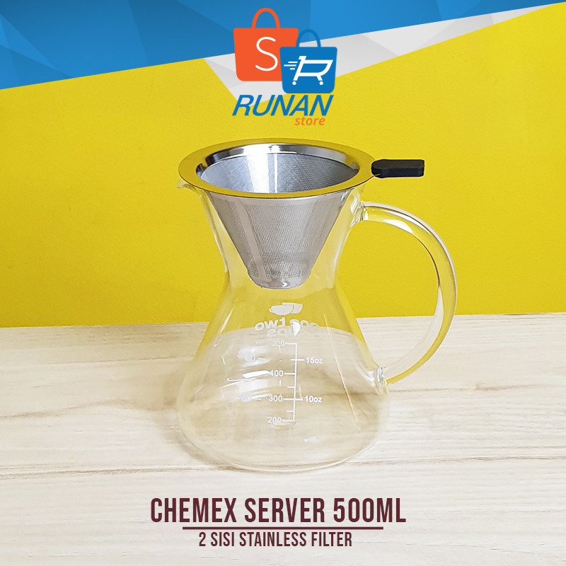 Jual Chemex Coffee Pot Full Kaca 500ml Coffee Server Stainless Filter