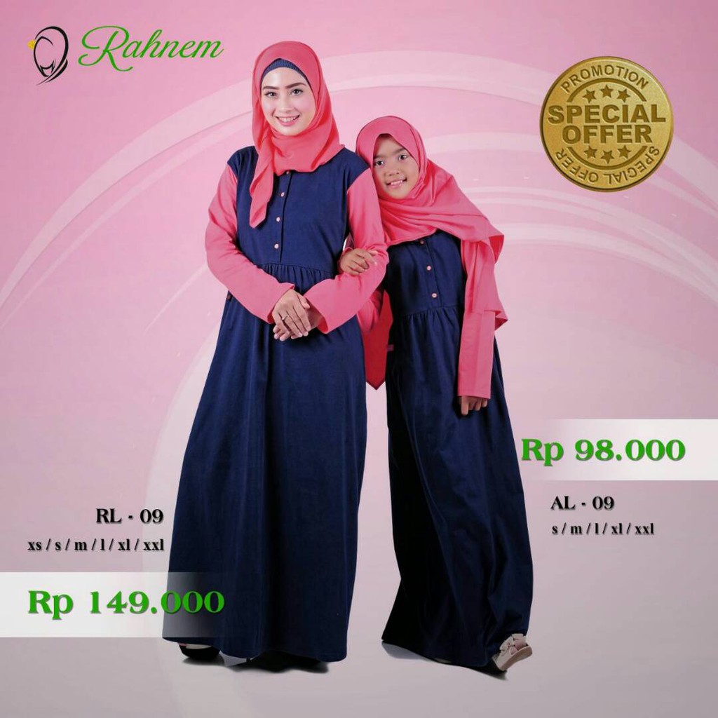 Rahnem Diskon s/d 30% - Gamis RL 09 - AL 09 Couple Sarimbit Pasangan Ibu Anak