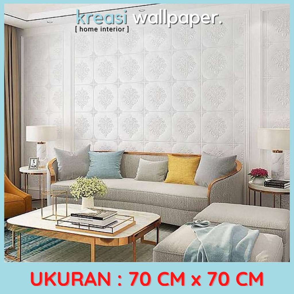 Wallpaper Dinding 3D Foam Sticker Panel Bunga Diamond Putih Minimalis Timbul | Wall Panel 3D-5
