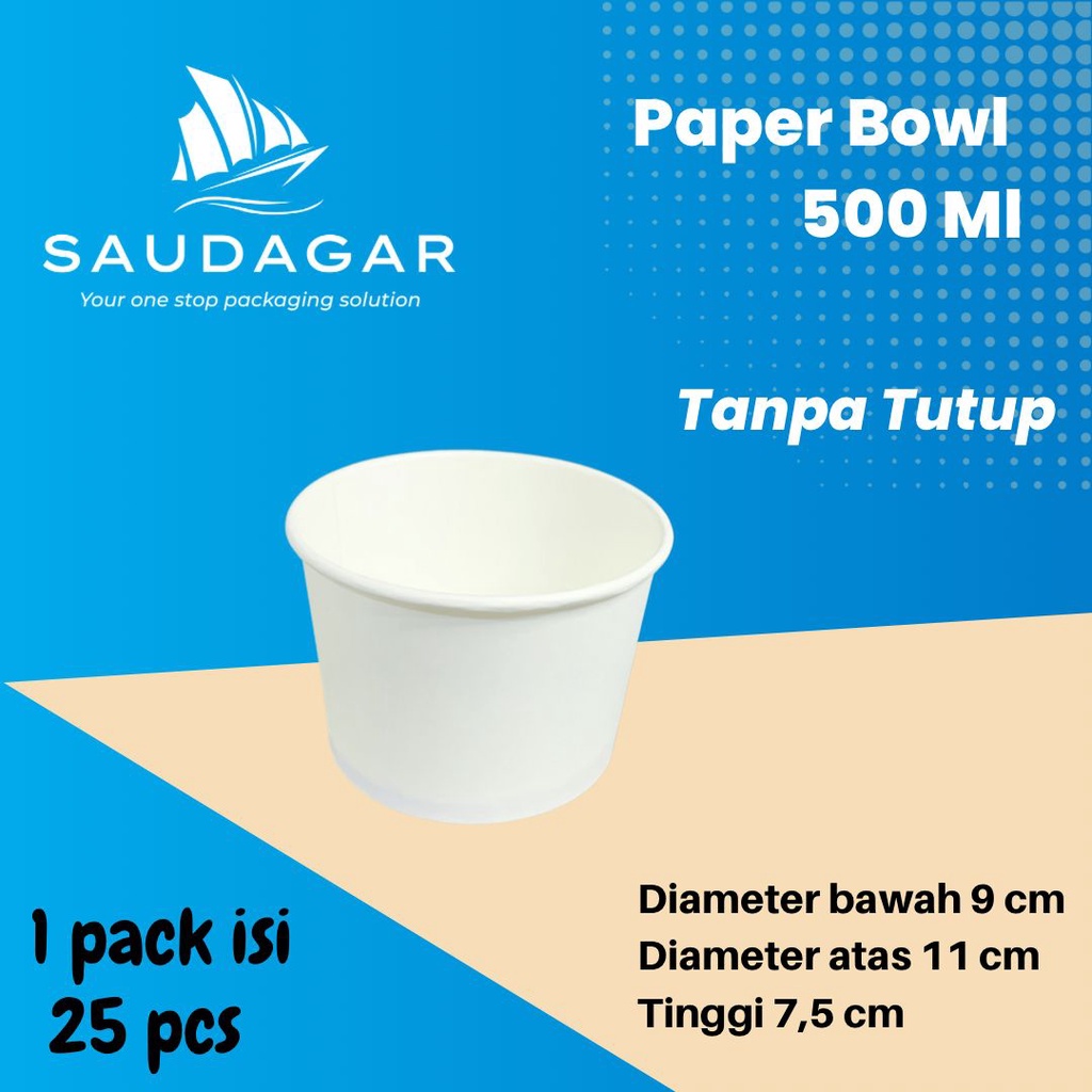 Paper Rice Bowl 500 ml / Mangkok Kertas Tanpa Tutup