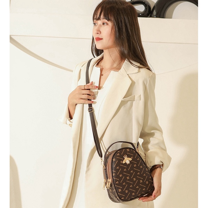 TAS SELEMPANG WANITA KOREA 3 RESLETING KULIT COKLAT MANVE TA471B7 IMPORT BRANDED SLING BAG KECIL BATAM PREMIUM REMAJA KEKINIAN MURAH FASHION CEWEK