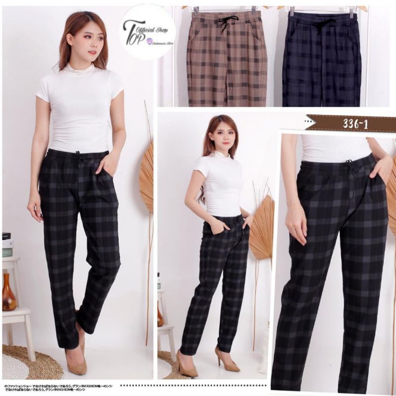 TO CELANA WANITA MOTIF KOTAK IMPORT PREMIUM 336-1