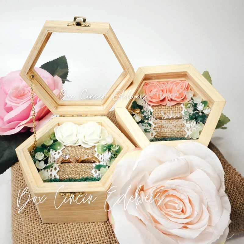 RING BOX/ KOTAK CINCIN/ BOX CINCIN SEGI 6 /  BOX HEXAGONAL SMALL RANTAI