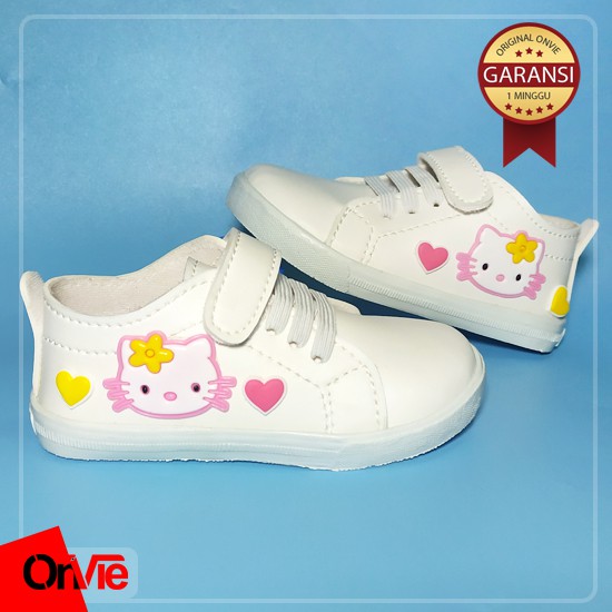 Sepatu Kets Anak Sekolah Hitam Putih Pink Motif Hello Kitty | Sepatu Vtali