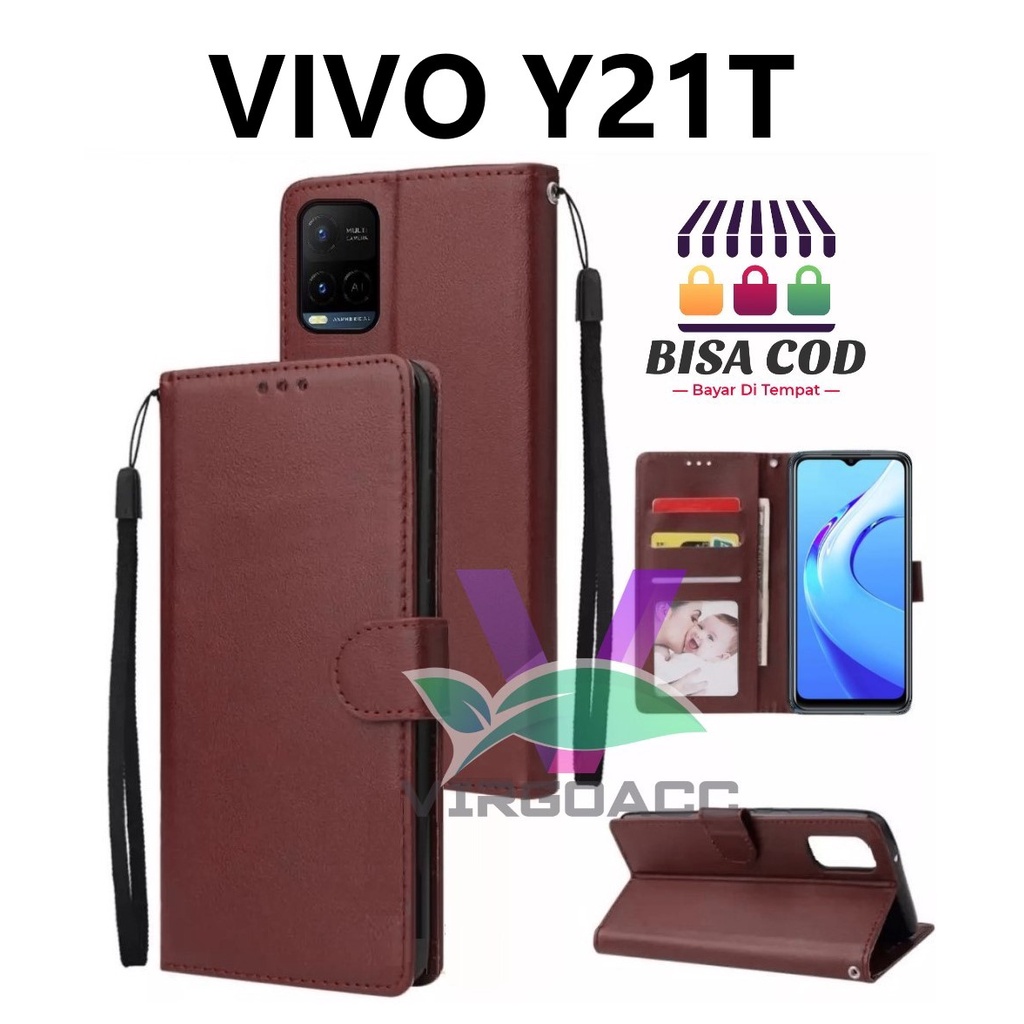 NEW VIVO Y21T LEATHER CASE FLIP COVER KULIT SARUNG BUKU DOMPET-CASING WALLET LEATHER CASE FLIP DOMPE