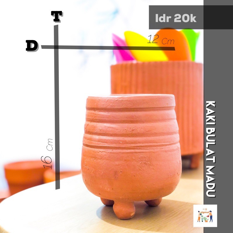 Pot Terakota / Pot Gerabah / Pot Teracotta / Tanah Liat Kaki Bulat Madu