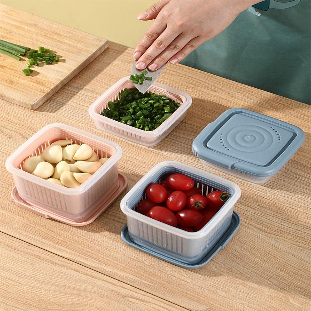 [Elegan] Wadah Penyimpanan Buah Mini Transparan Sealed Plastik Double Layer Tray Sayur Tebal