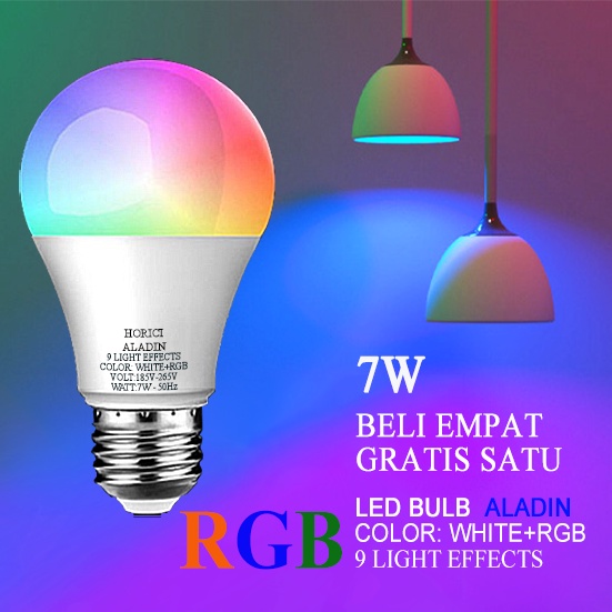 MEREK HORICI ASLI RGB E27 7W LAMPU BOLA / LAMPU KENDALI JARAK JAUH RGB / RGB WARNA WARNI