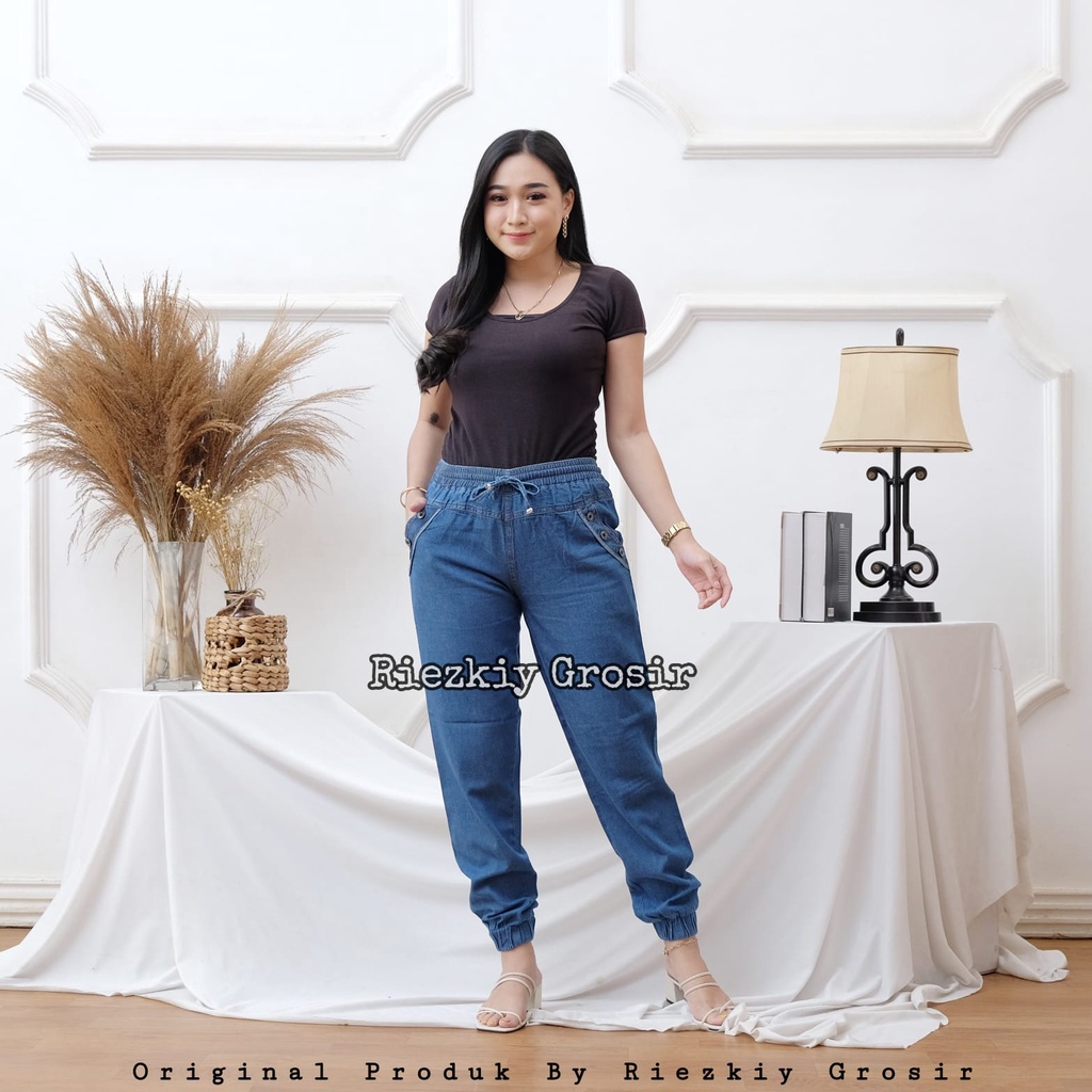 CELANA DENIM JOGGER PANTS / CELANA JEANS BLOGGER / Celana Joger Jeans Wanita Kekinian Terbaru UKURAN XL XXL L5 Jogger pants terlaris cewek fashion