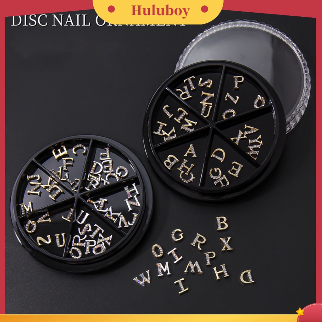 Huluboy Huluboy♡ 26pcs Stud Kuku Berlian Imitasi Bentuk Huruf Bahasa Inggris Tahan Lama Untuk Salon Manicure