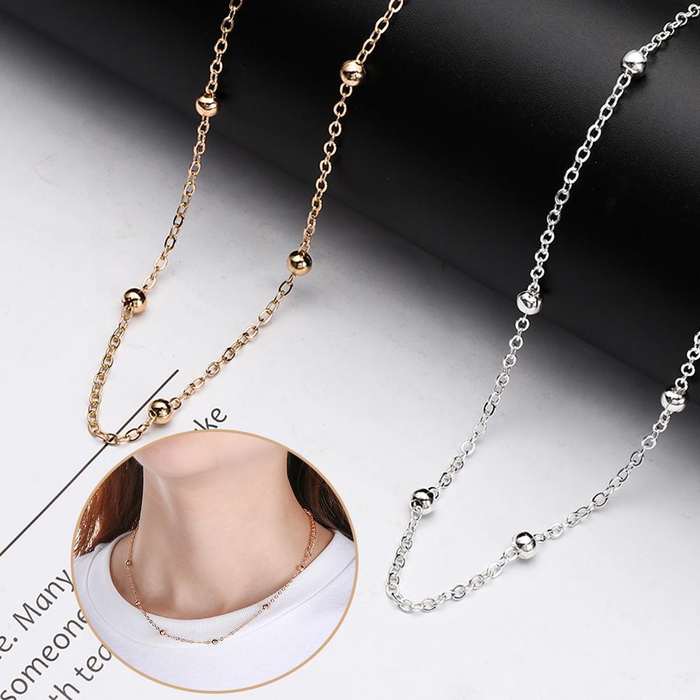 Kalung Choker Rantai Manik-Manik Tembaga Warna Emas / Silver Untuk Wanita