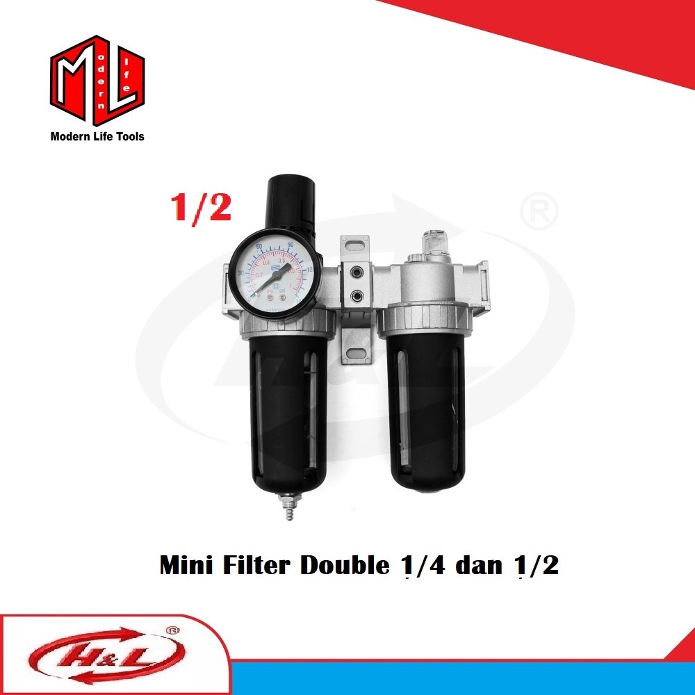 Mini Filter Air Double Regulator Kompresor Angin ( 1/4&quot; &amp; 1/2&quot; ) HL