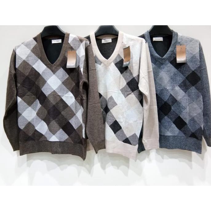 Mario Zegnoti - Sweater Rajut Bapak Krah V Pria Import (#V16)