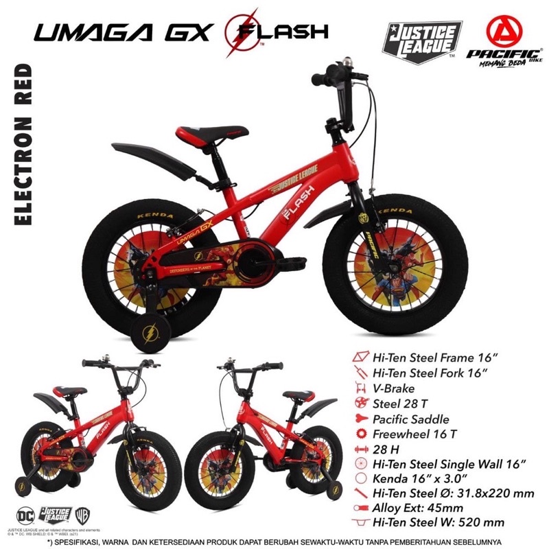 Sepeda Anak Laki BMX Umaga edisi GX JUSTICE LEAGUE Ukuran 16" dan 18" STEEL V-Brake Ban Jumbo 3.0