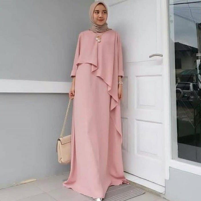 Fashion Wanita: Long Dress Muslim Lengan Panjang dengan Kancing, Warna Polos