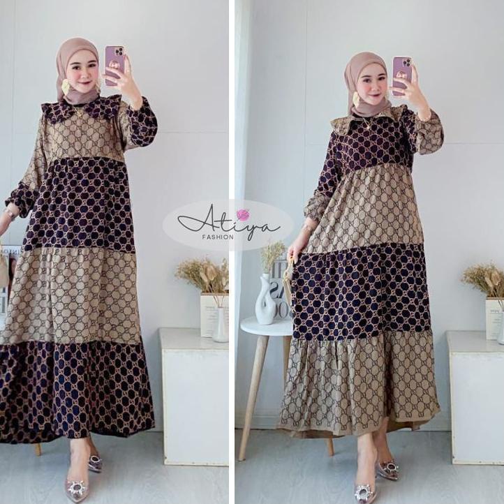 Recomended.. ATIYA MIDI DRESS // DRESS MIDI // GAMIS MIDI KOMBINASI Motif GUCCI