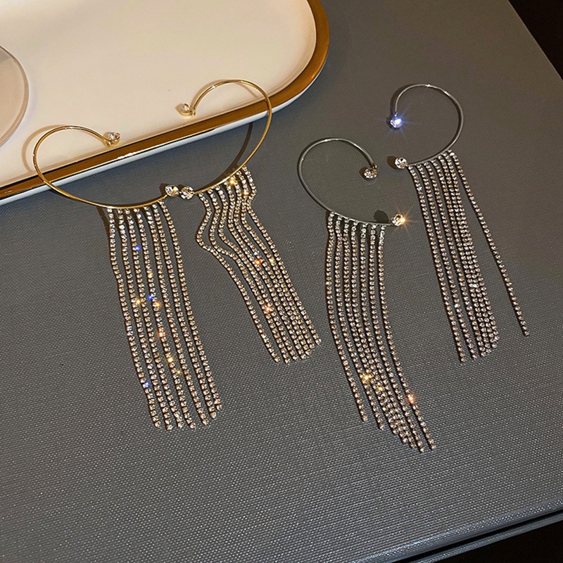 Fancyqube Fancycube Anting Gantung Model Rumbai Berlian Berkilau Tanpa Tindik