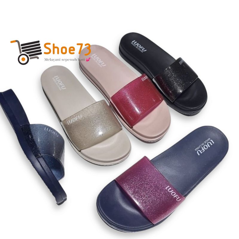 LUOFU E 7159 T01BW SIZE 36-40 ORIGINAL l Sandal Selop jelly wanita l Sendal kokop cewek impor