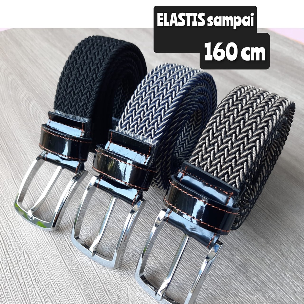 Ikat pinggang rajut elastis Pria&amp;wanita Sabuk Pria Molor gesper jarum/ sabuk pria melar hingga 160 cm