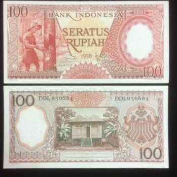 UANG KUNO 100 RUPIAH SERI PEKERJA 1958 GRESS/UNC