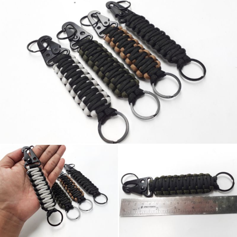 Gantungan Kunci Paracord Tactical bukan Prusik Keychan Tali Paracord dengan Carabiner Untuk Survival Outdoor