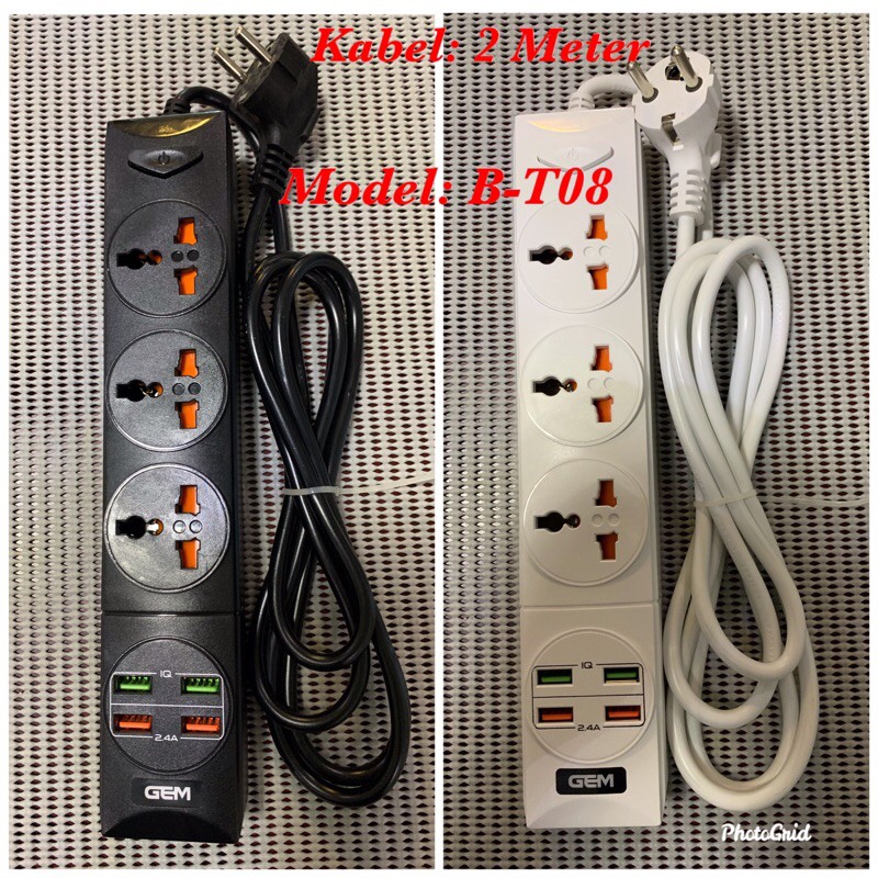 stop kontak port usb charger colokan listrik power socket B-T08 charger listrik 4 usb  3 socket 3.1A
