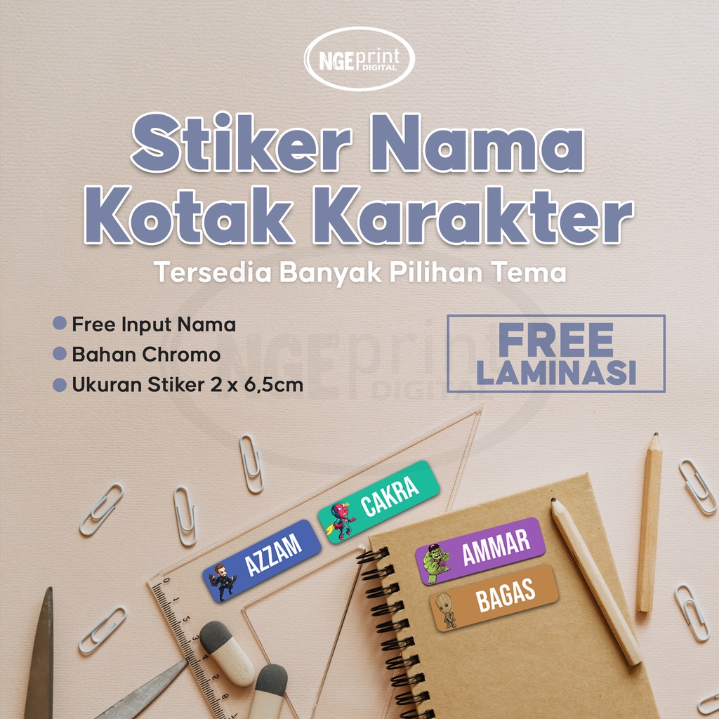 

Stiker Nama Waterproof FREE LAMINASI / Stiker Nama Kotak Karakter / Stiker Label Nama Anak / Stiker Label Nama Buku / Stiker Nama Buku Waterproof / Stiker Nama Kotak Karakter Kartun