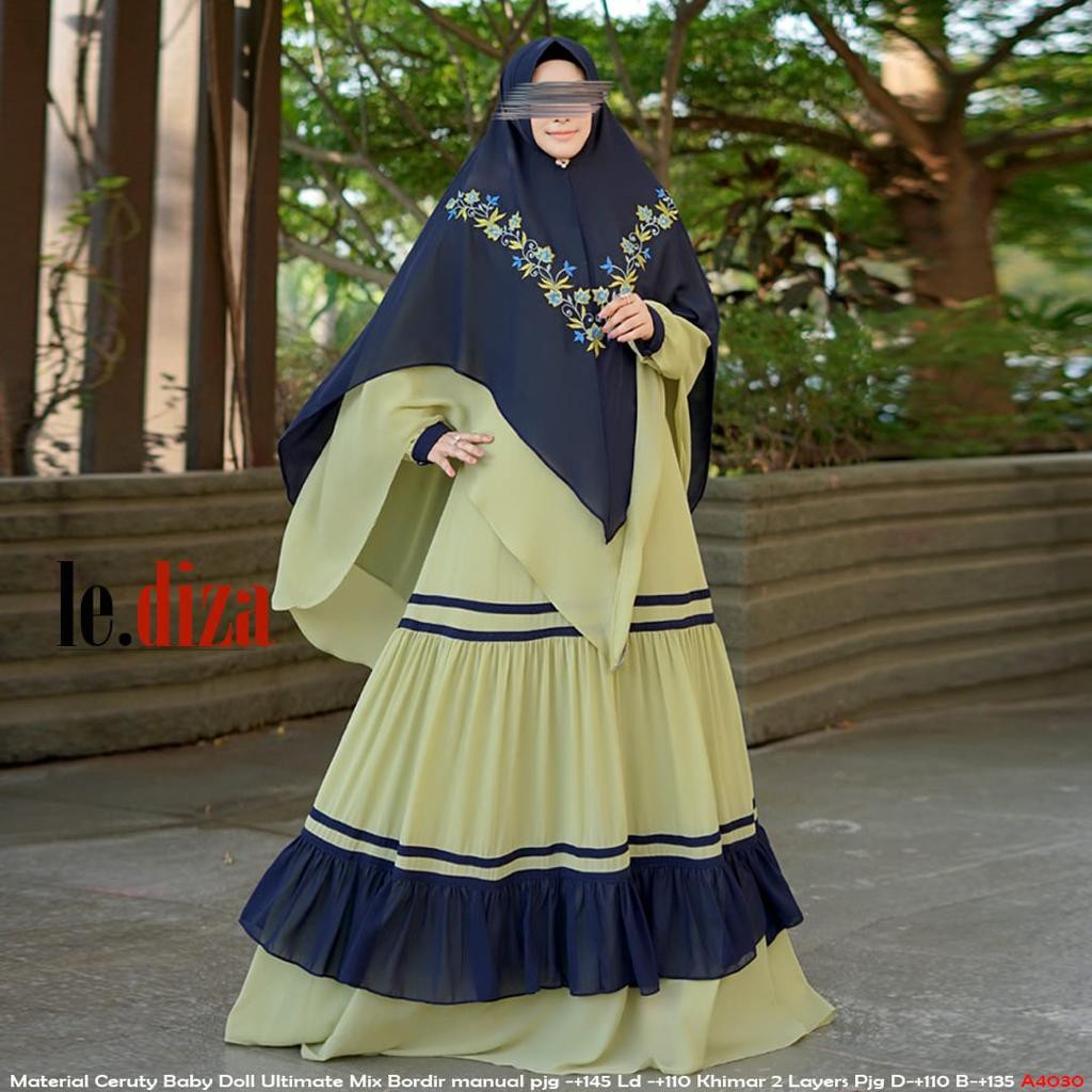 DURLA by Lediza Gamis Syari Umroh Haji Kombinasi Warna Polos Mix Bordir Simple Mewah Busui ORIGINAL