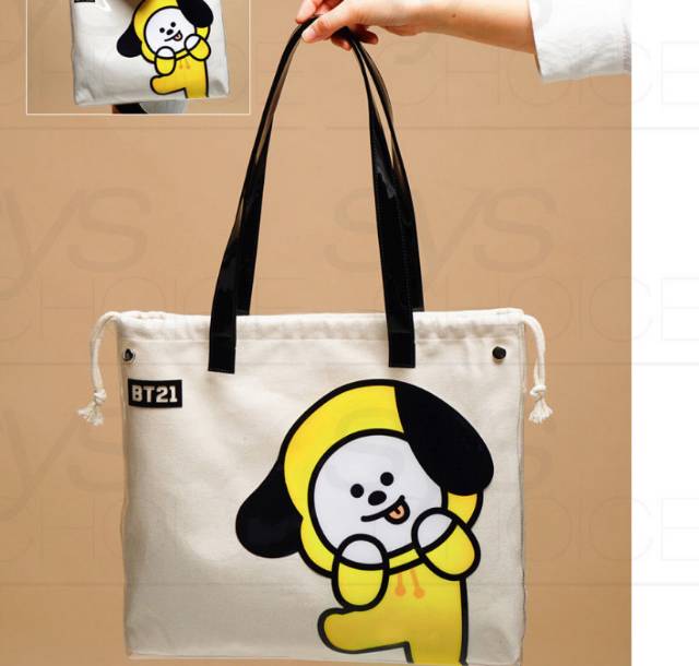 Tote Bag BT Boy Band Korea Transparan + Pouch Serut, Tas Jalan Fashion Unik Wanita Kpop Army Korea