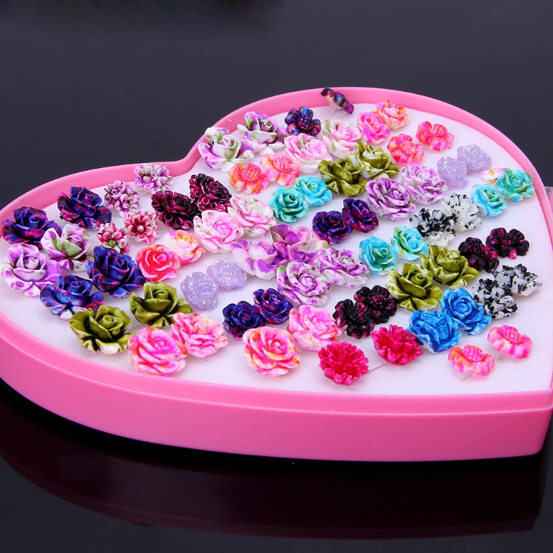 SIY  Rose Flower Stud Earring Set For Women Small Earring Jewelry 36 pairs Random Mix