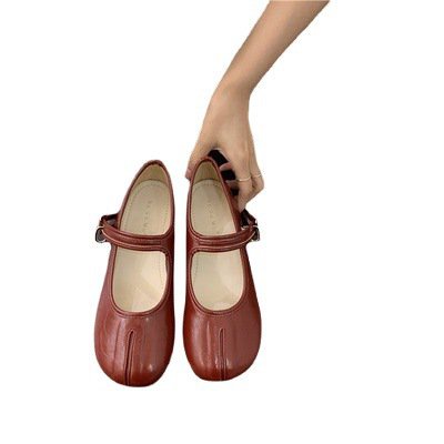 #Sisjuly# Wanita French Sole Lembut Pig Trotter Retro Peas Shoes