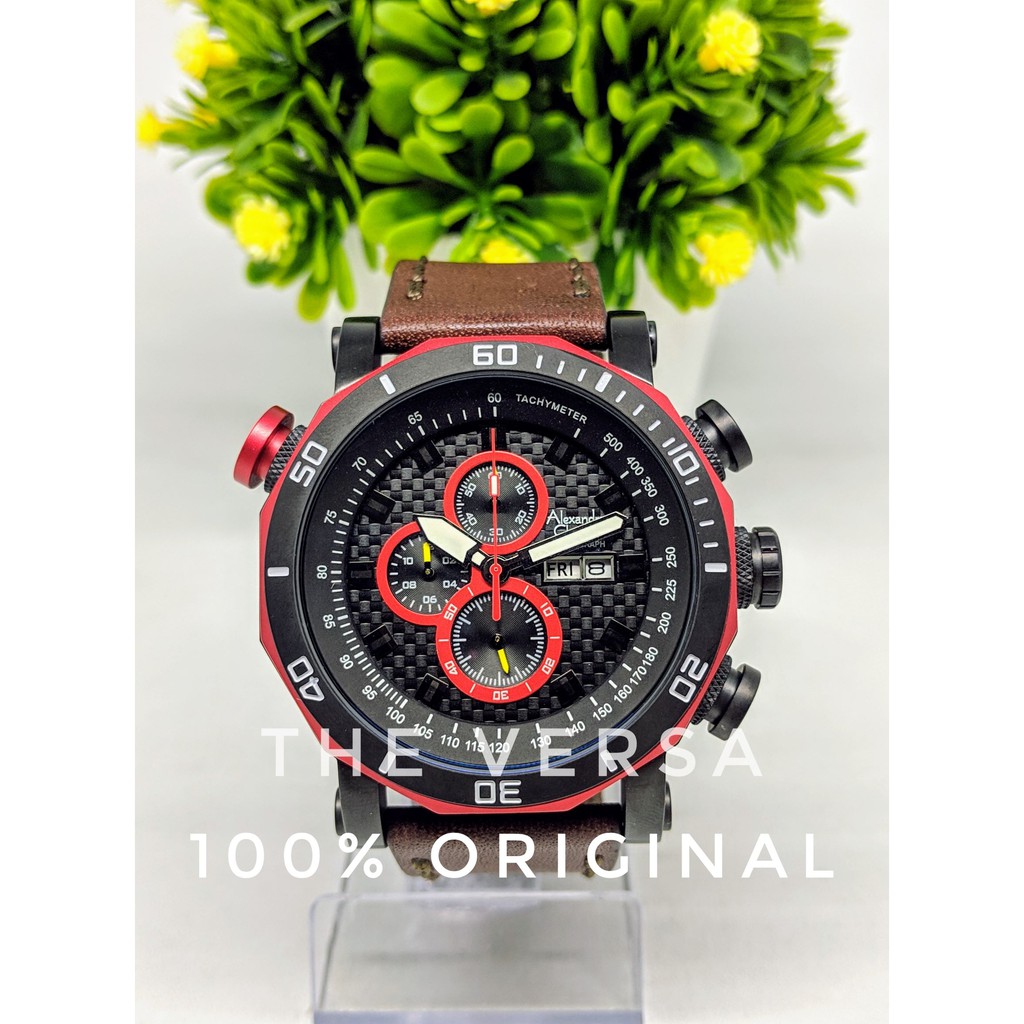 Alexandre Christie AC 6308 Jam Pria Kulit Black Red