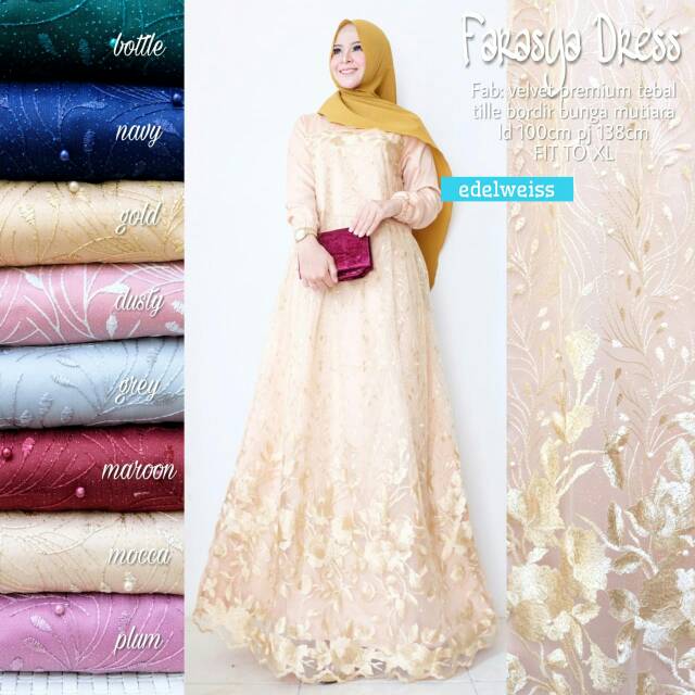 Farasya Dress Ori By Edelweis | Gamis Syari | Gamis Kekinian | Gamis Busui | Maxy Dress