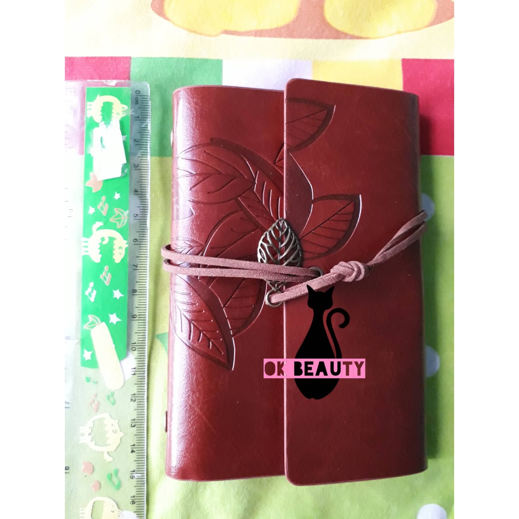 BINDER KULIT B7 + ISI MOTIF LEAF DAUN MURAH BUKU AGENDA NOTEBOOK VINTAGE NOTE CATATAN RETRO