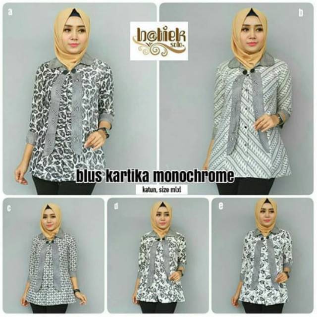 Blouse kantoran kancing depan kerah  batik parang kawung daub cap kombinasi  seragam kantor lawasan