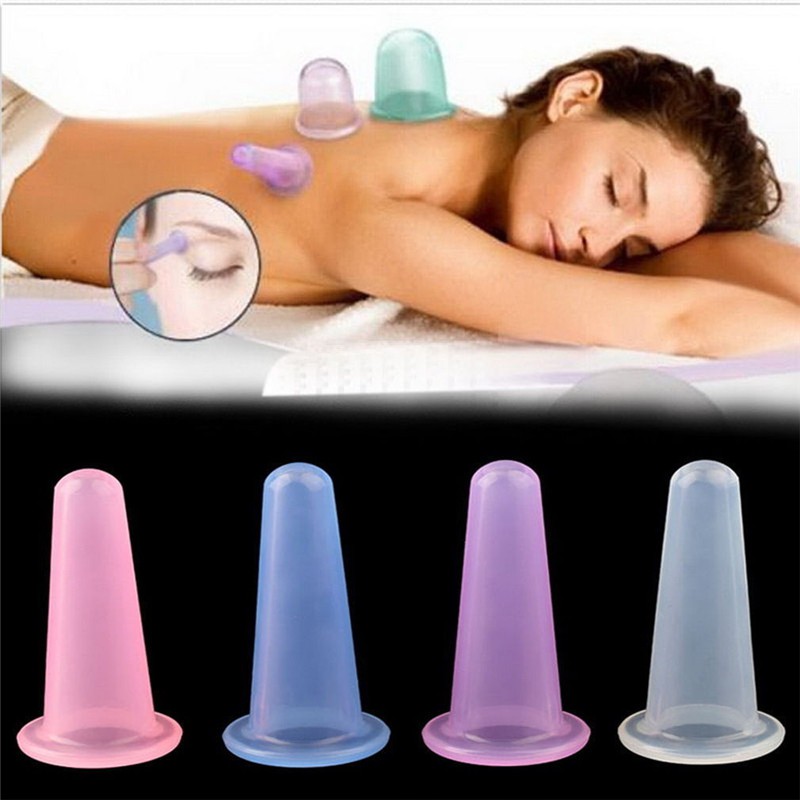 Perawatan Tubuh: 4Pcs/Set Kop Silikon Pijat Terapi Anti Selulit